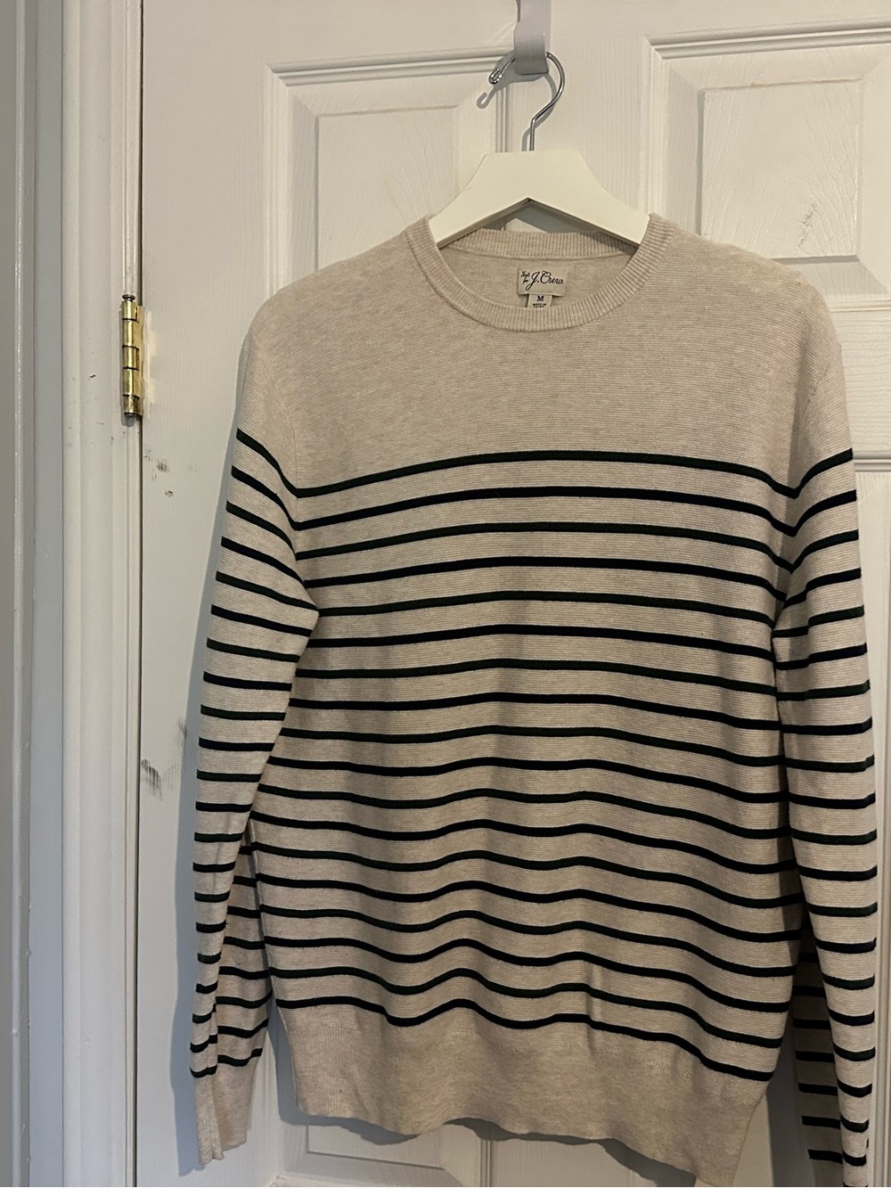 J. Crew Beige Crewneck Sweater with Black Stripes